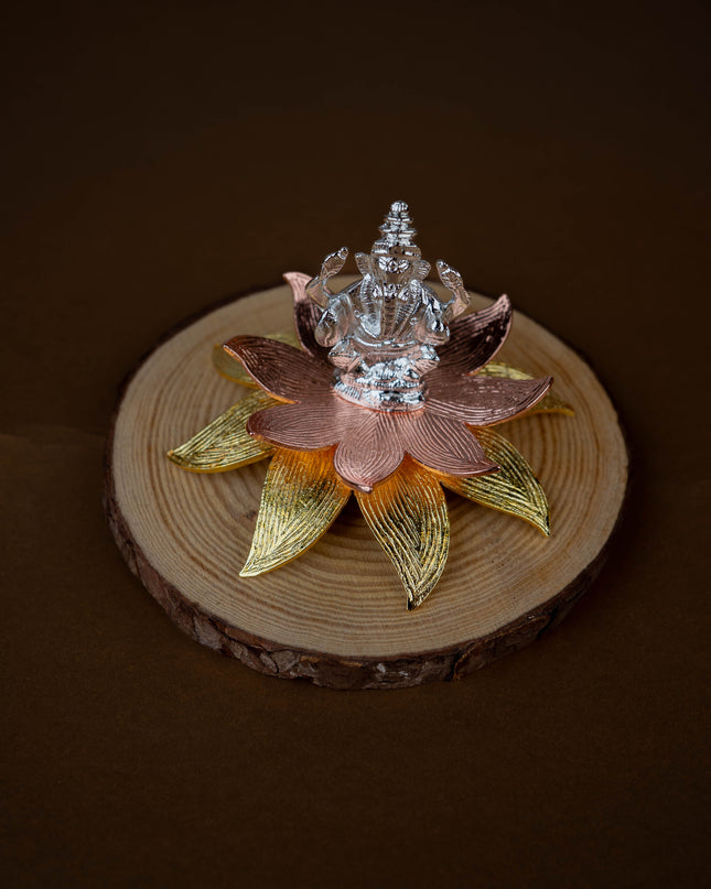 White Metal Lord Ganesha on Designer Lotus - WL5442-1