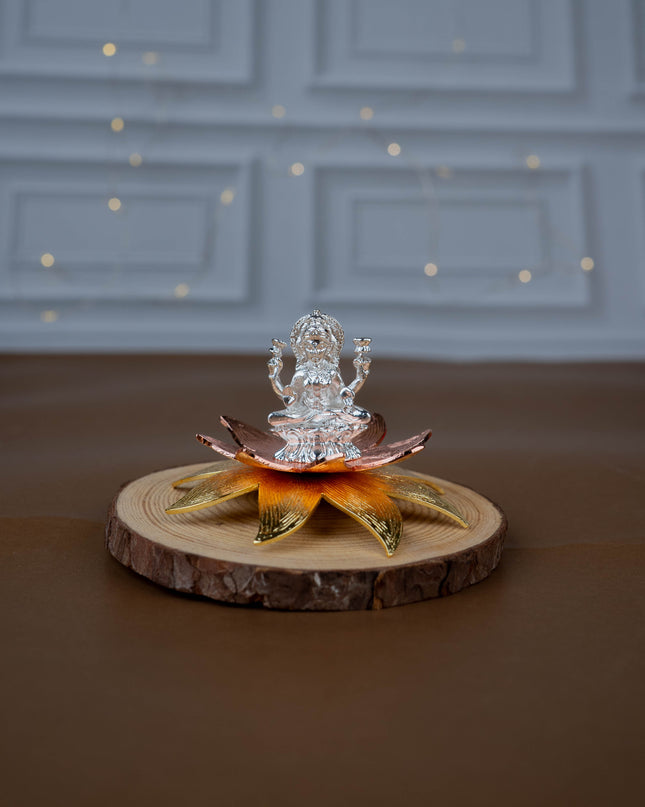 White Metal Lord Lakshmi on Designer Lotus - WL5442-2