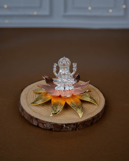 White Metal Lord Lakshmi on Designer Lotus - WL5442-2