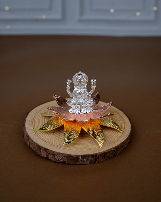 White Metal Lord Lakshmi on Designer Lotus - WL5442-2