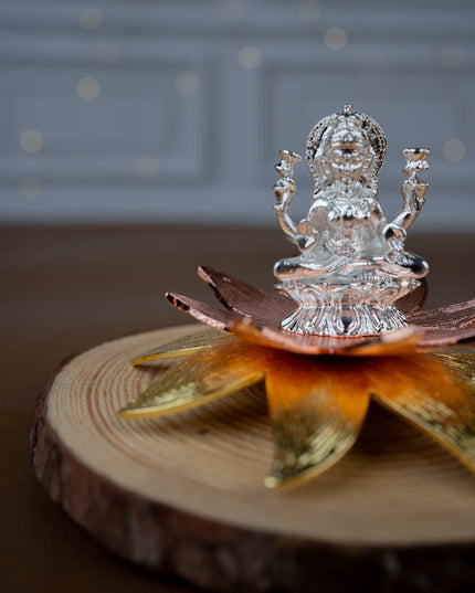 White Metal Lord Lakshmi on Designer Lotus - WL5442-2