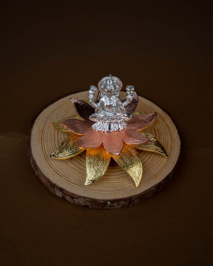 White Metal Lord Lakshmi on Designer Lotus - WL5442-2