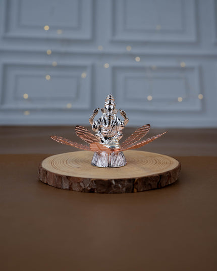 White Metal Lord Ganesha on Contemporary Floral Base - WL5443-1