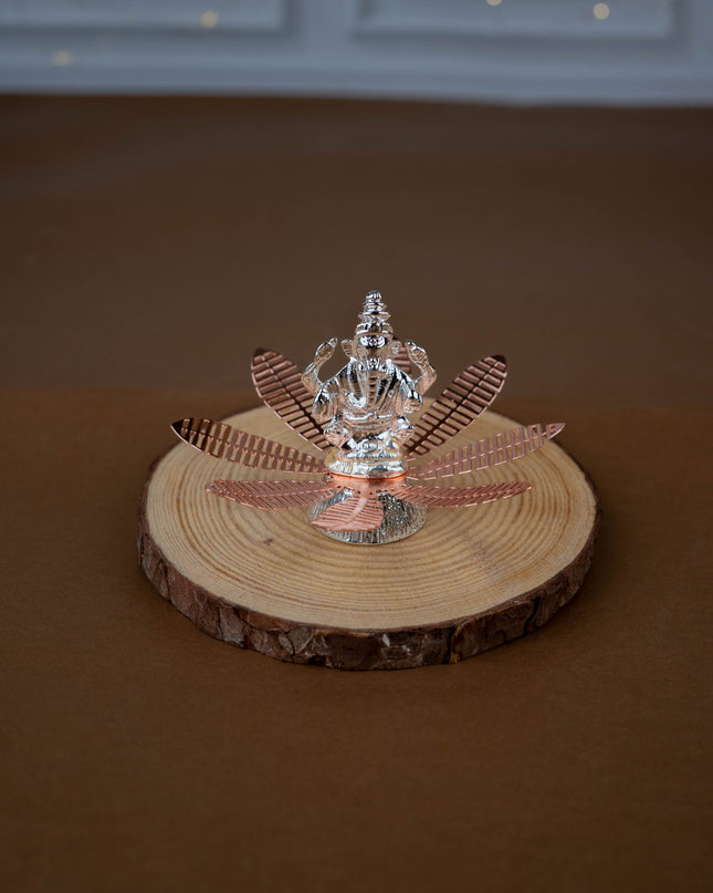 White Metal Lord Ganesha on Contemporary Floral Base - WL5443-1