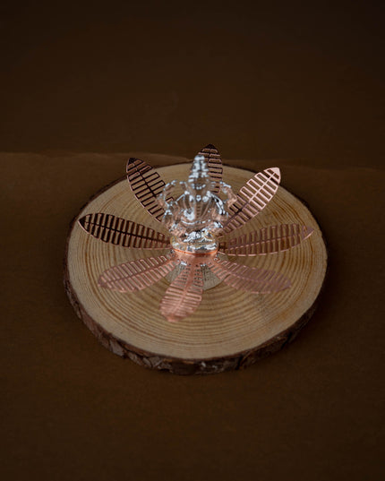 White Metal Lord Ganesha on Contemporary Floral Base - WL5443-1