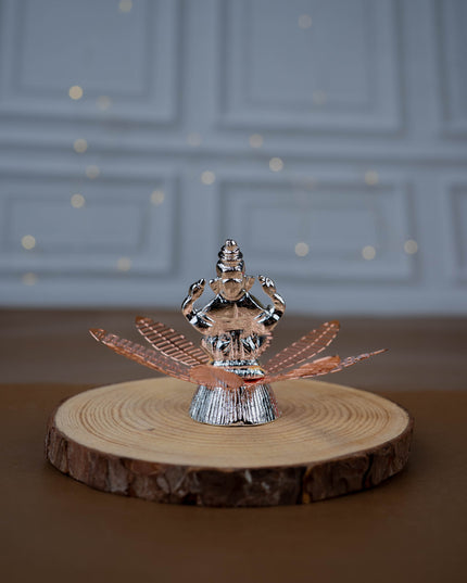 White Metal Lord Ganesha on Contemporary Floral Base - WL5443-1