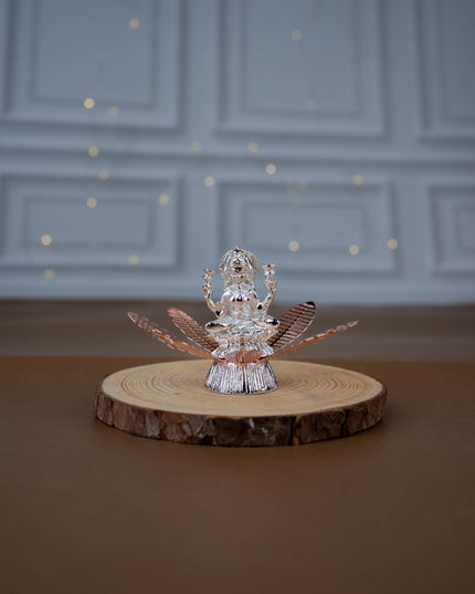 White Metal Lord Lakshmi on Contemporary Floral Base - WL5443-2
