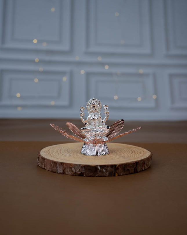 White Metal Lord Lakshmi on Contemporary Floral Base - WL5443-2