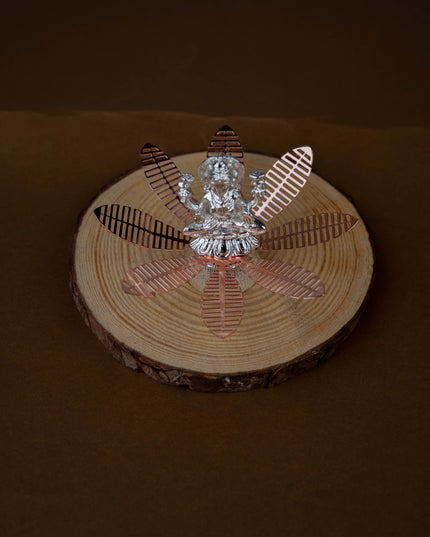 White Metal Lord Lakshmi on Contemporary Floral Base - WL5443-2