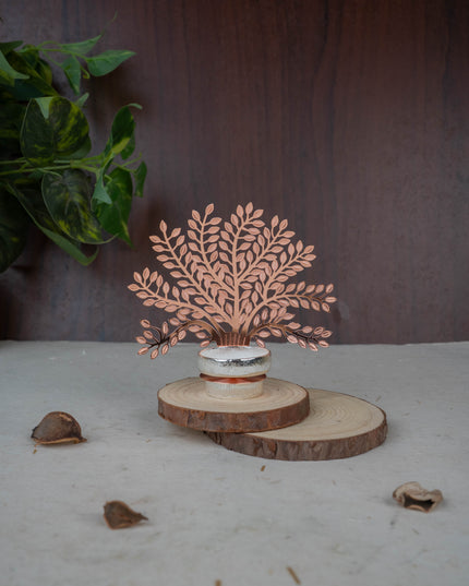 White Metal T-Light Holder with Tree of Prosperity - WL5444