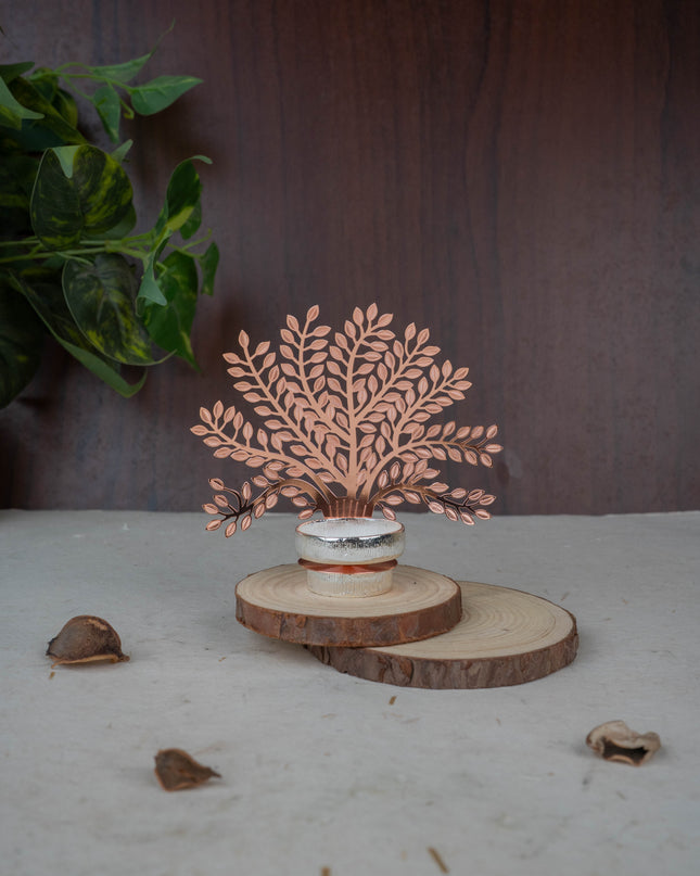 White Metal T-Light Holder with Tree of Prosperity - WL5444