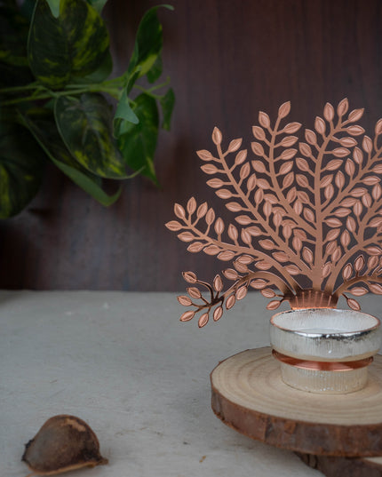 White Metal T-Light Holder with Tree of Prosperity - WL5444