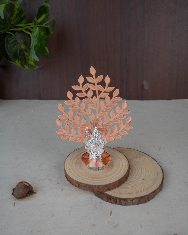 White Metal Ganesha Idol with Tree of Prosperity - Copper - WL5445-1