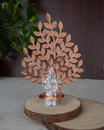 White Metal Ganesha Idol with Tree of Prosperity - Copper - WL5445-1