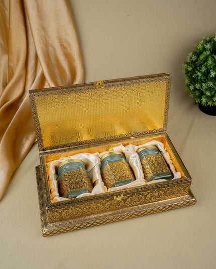 Oxidized 3 Jar Dry Fruit Box - WL5446