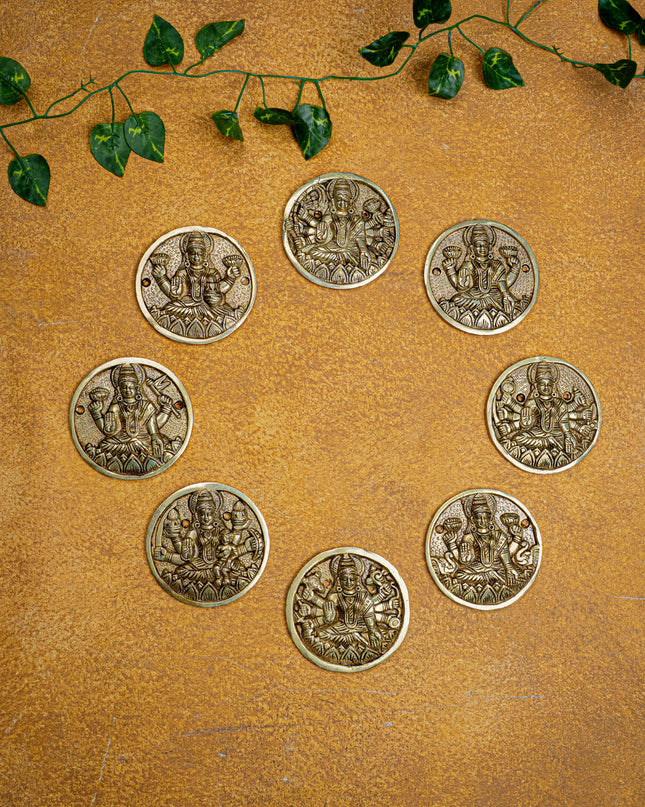 Brass Ashtalakshmi Plate Wall Hanging - Set of 8 - 3 inch - WL5458