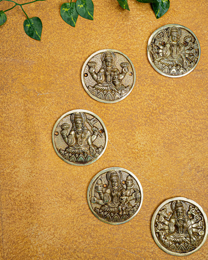 Brass Ashtalakshmi Plate Wall Hanging - Set of 8 - 3 inch - WL5458