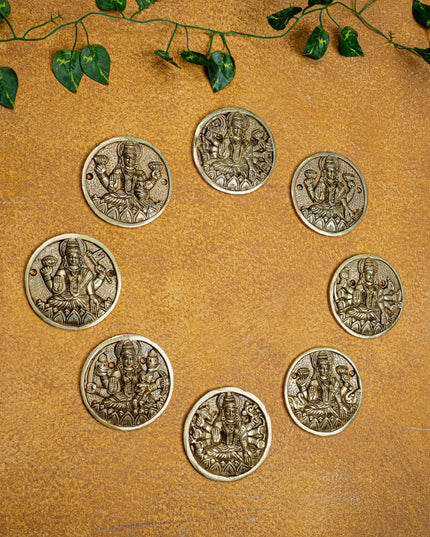 Brass Ashtalakshmi Plate Wall Hanging - Set of 8 - 3 inch - WL5458