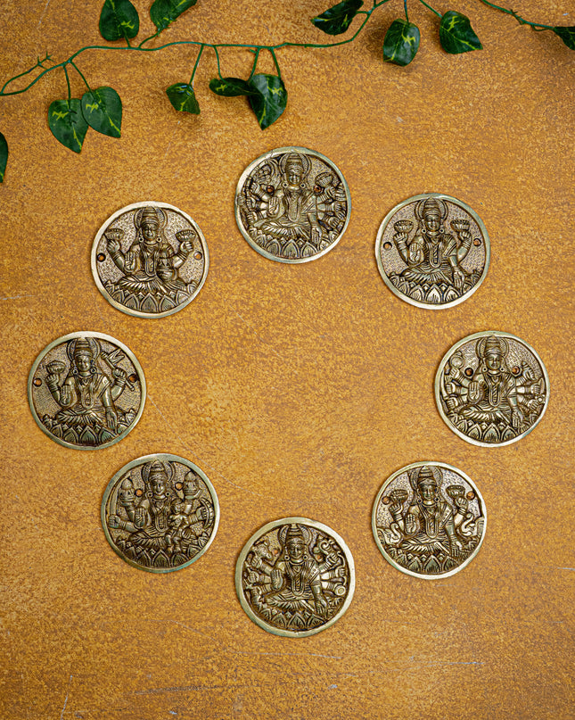 Brass Ashtalakshmi Plate Wall Hanging - Set of 8 - 3 inch - WL5458
