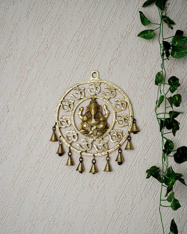 Brass Ganesha with Bells Wall Hanging - 9 inch - WL5459