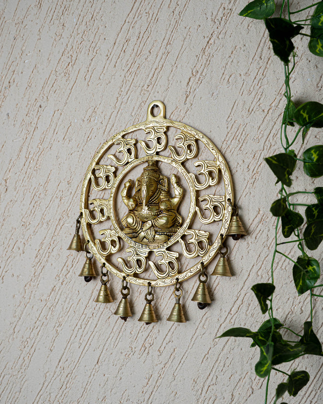 Brass Ganesha with Bells Wall Hanging - 9 inch - WL5459