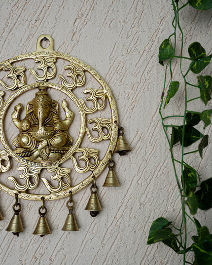 Brass Ganesha with Bells Wall Hanging - 9 inch - WL5459