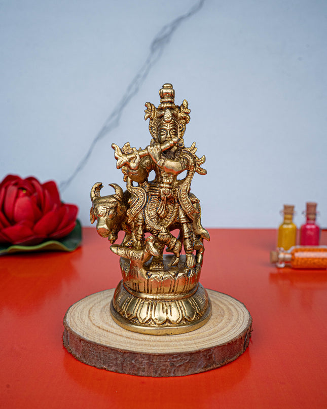 Brass Krishna Idol - 4 inch - WL5460