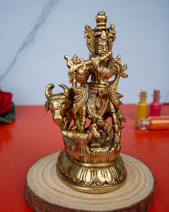 Brass Krishna Idol - 4 inch - WL5460