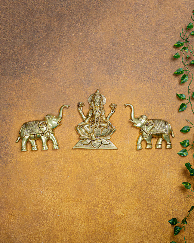 Brass Gajalakshmi with Elephant Wall Hanging - 10 inch - WL5464