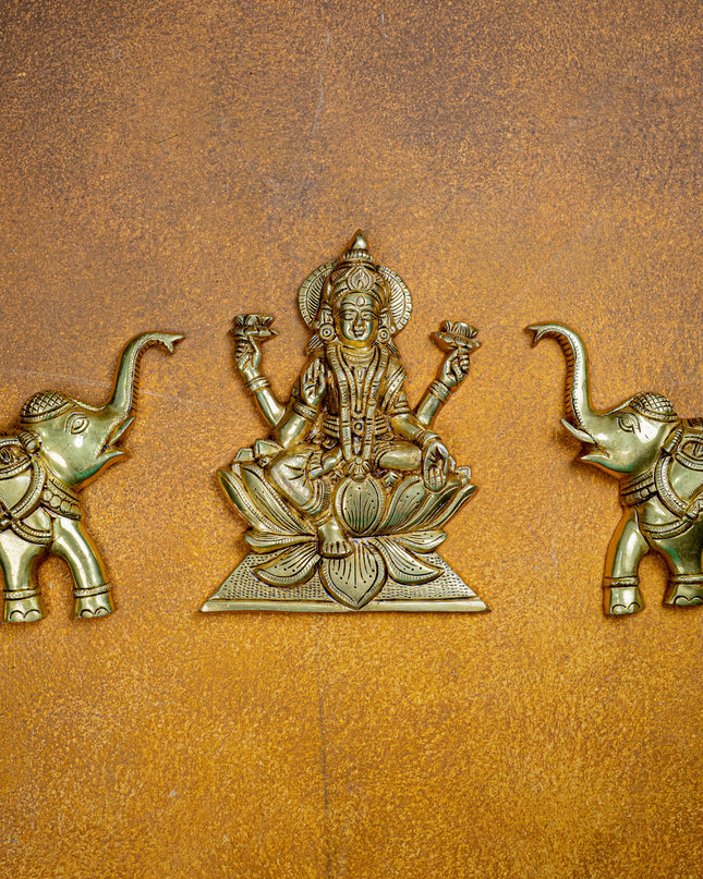 Brass Gajalakshmi with Elephant Wall Hanging - 10 inch - WL5464