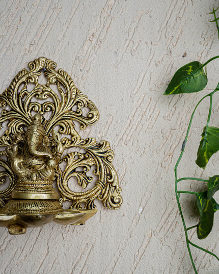 Brass Ganesha with Diya - 6 inch - WL5466