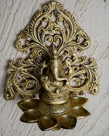 Brass Ganesha with Diya - 6 inch - WL5466