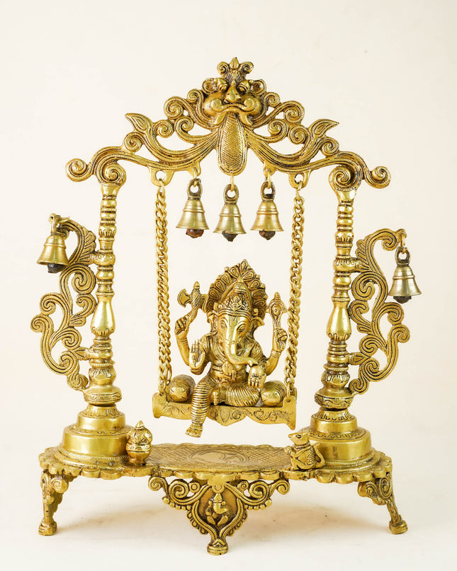 Brass Swing Ganesha with Bell - 19 inch - WL5470