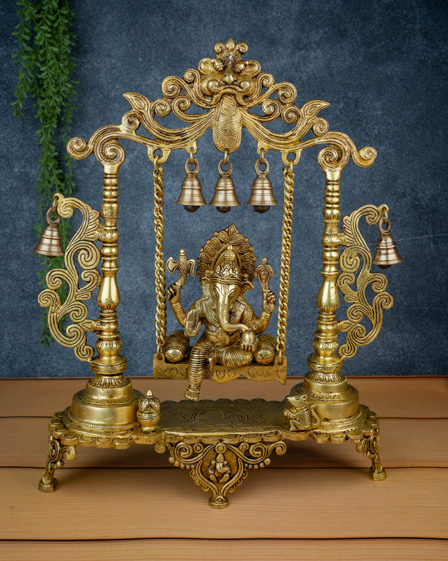 Brass Swing Ganesha with Bell - 19 inch - WL5470
