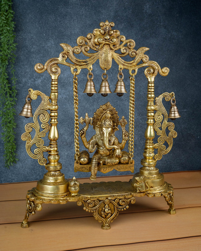 Brass Swing Ganesha with Bell - 19 inch - WL5470