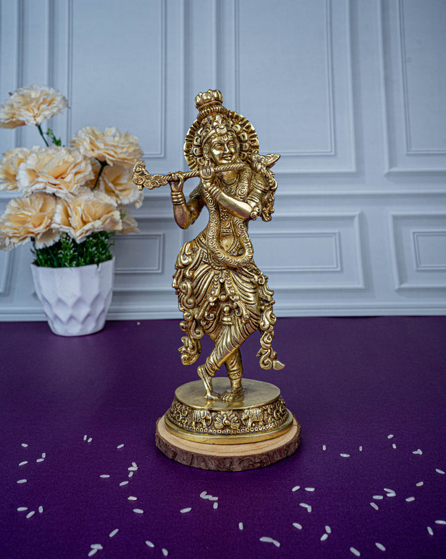 Brass Krishna Idol - 9 inch - WL5474