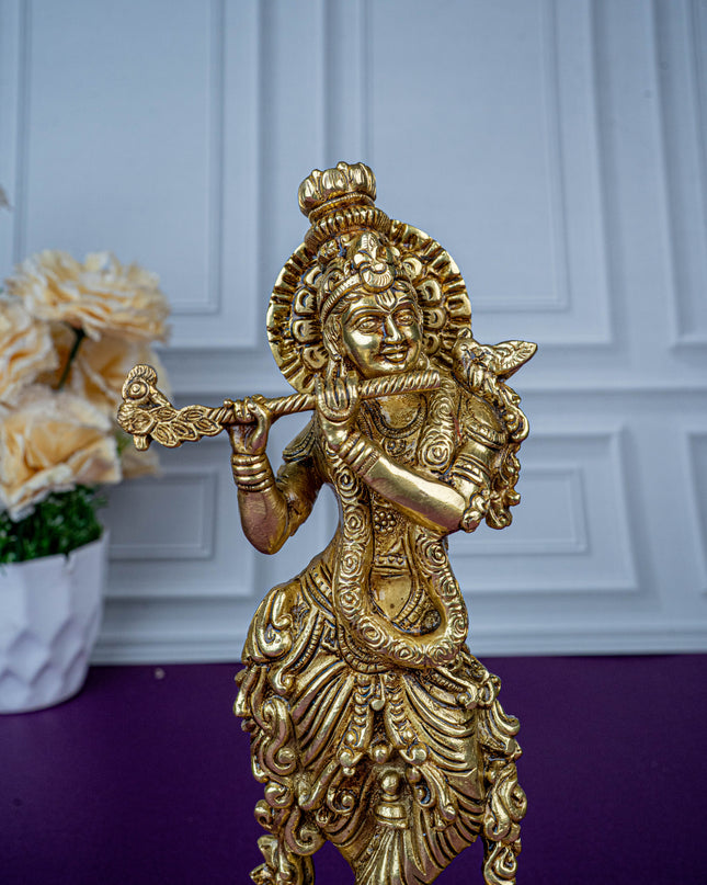 Brass Krishna Idol - 9 inch - WL5474