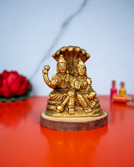 Brass Vishnu Lakshmi Idol - 4 inch - WL5486