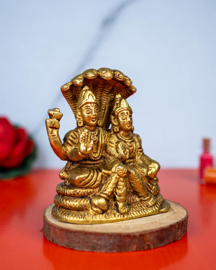 Brass Vishnu Lakshmi Idol - 4 inch - WL5486