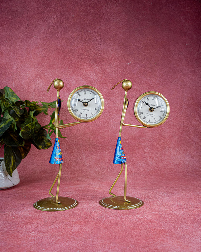 Metal Handpainted Lady with Clock - Set of 2 - 12 inch - WL5487