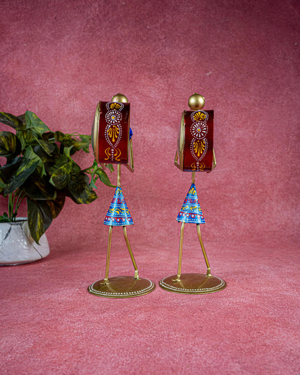 Metal Handpainted Lady with Clock - Set of 2 - 12 inch - WL5487