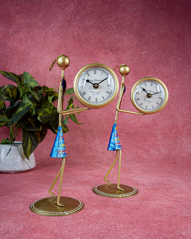 Metal Handpainted Lady with Clock - Set of 2 - 12 inch - WL5487