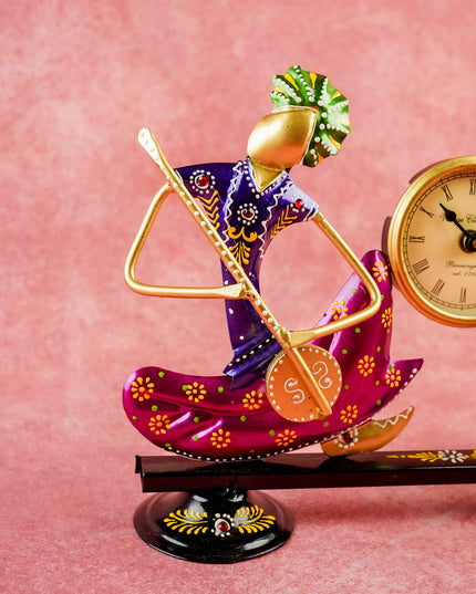 Metal Handpainted Musical Pen Stand with Clock - WL5488