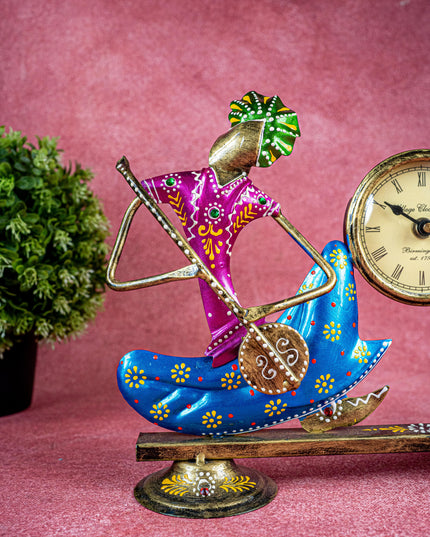 Metal Handpainted Musical Pen Stand with Clock - WL5488