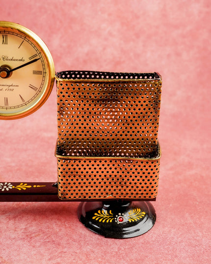 Metal Handpainted Musical Pen Stand with Clock - WL5488