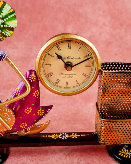 Metal Handpainted Musical Pen Stand with Clock - WL5488