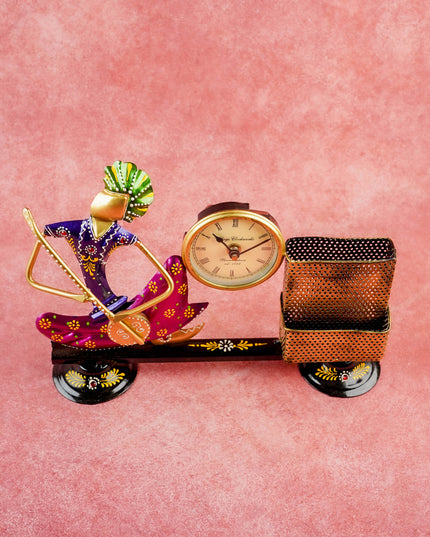Metal Handpainted Musical Pen Stand with Clock - WL5488