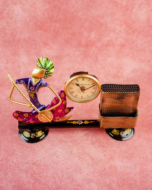 Metal Handpainted Musical Pen Stand with Clock - WL5488