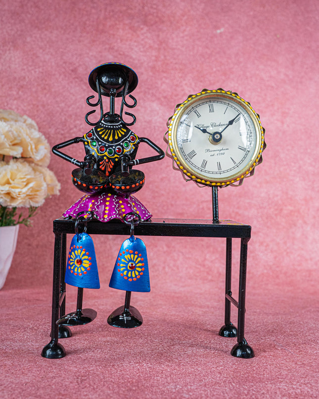 Metal Handpainted Musician with Clock - 10 inch - WL5489