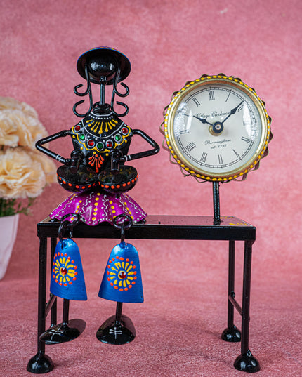 Metal Handpainted Musician with Clock - 10 inch - WL5489